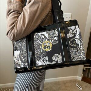 IMAN Black and Gold Paisley Tote